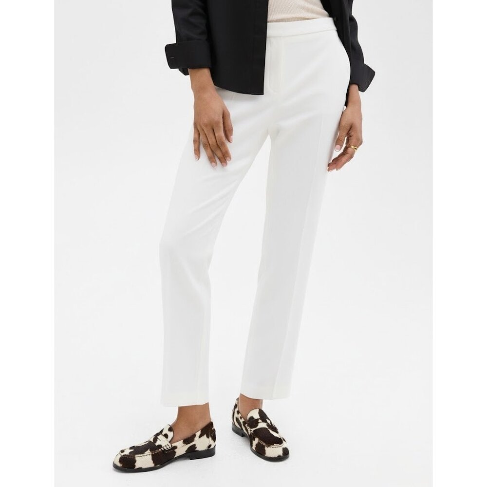 NWT Theory Treeca Pull-on in Ivory Sleek Flannel Wool Tapered Crop Pants 0